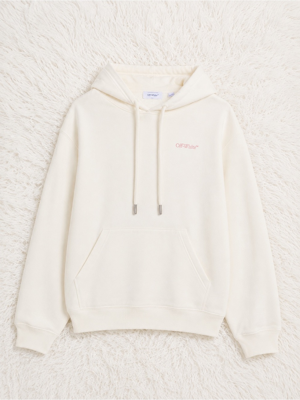 Off-White Cream Pullover Hoodie with Subtle Pink Logo “oversized “